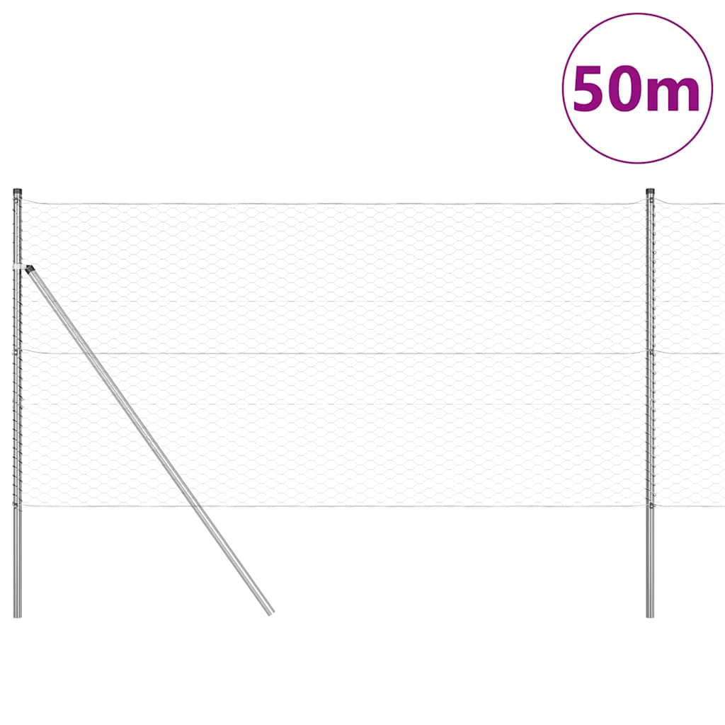 Zaun mit Pfosten Silber 1,2 x 50 m PVC-beschichteter Stahl