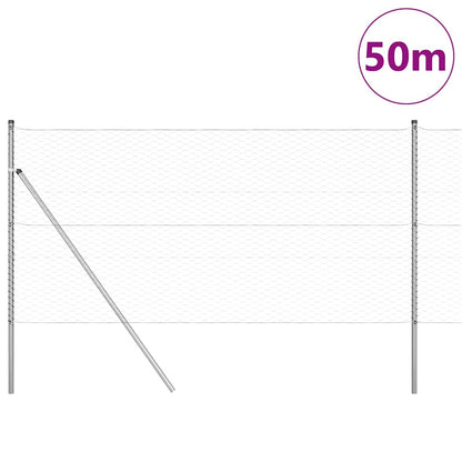 Zaun mit Pfosten Silber 1,2 x 50 m PVC-beschichteter Stahl