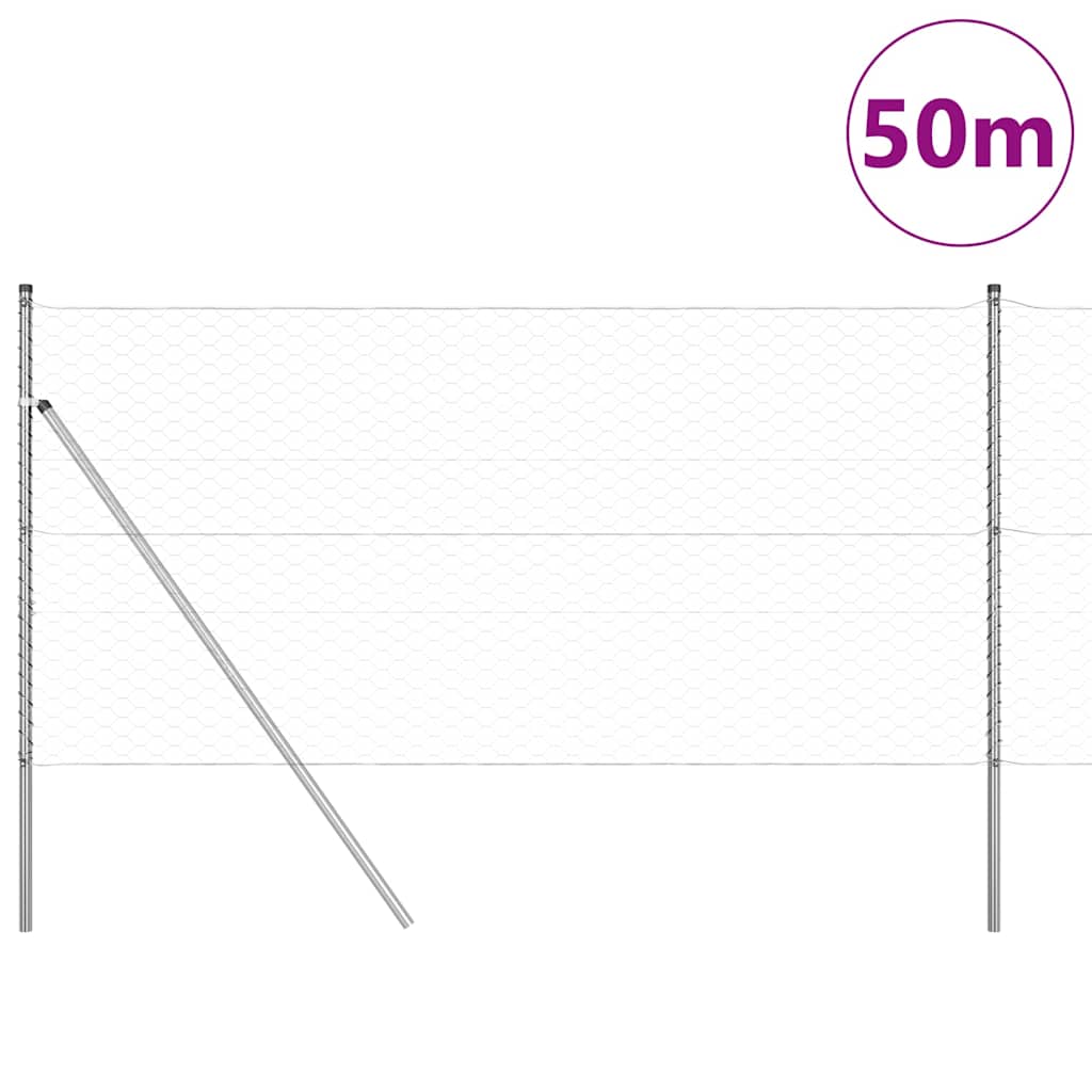 Zaun mit Pfosten Silber 1,2 x 50 m PVC-beschichteter Stahl