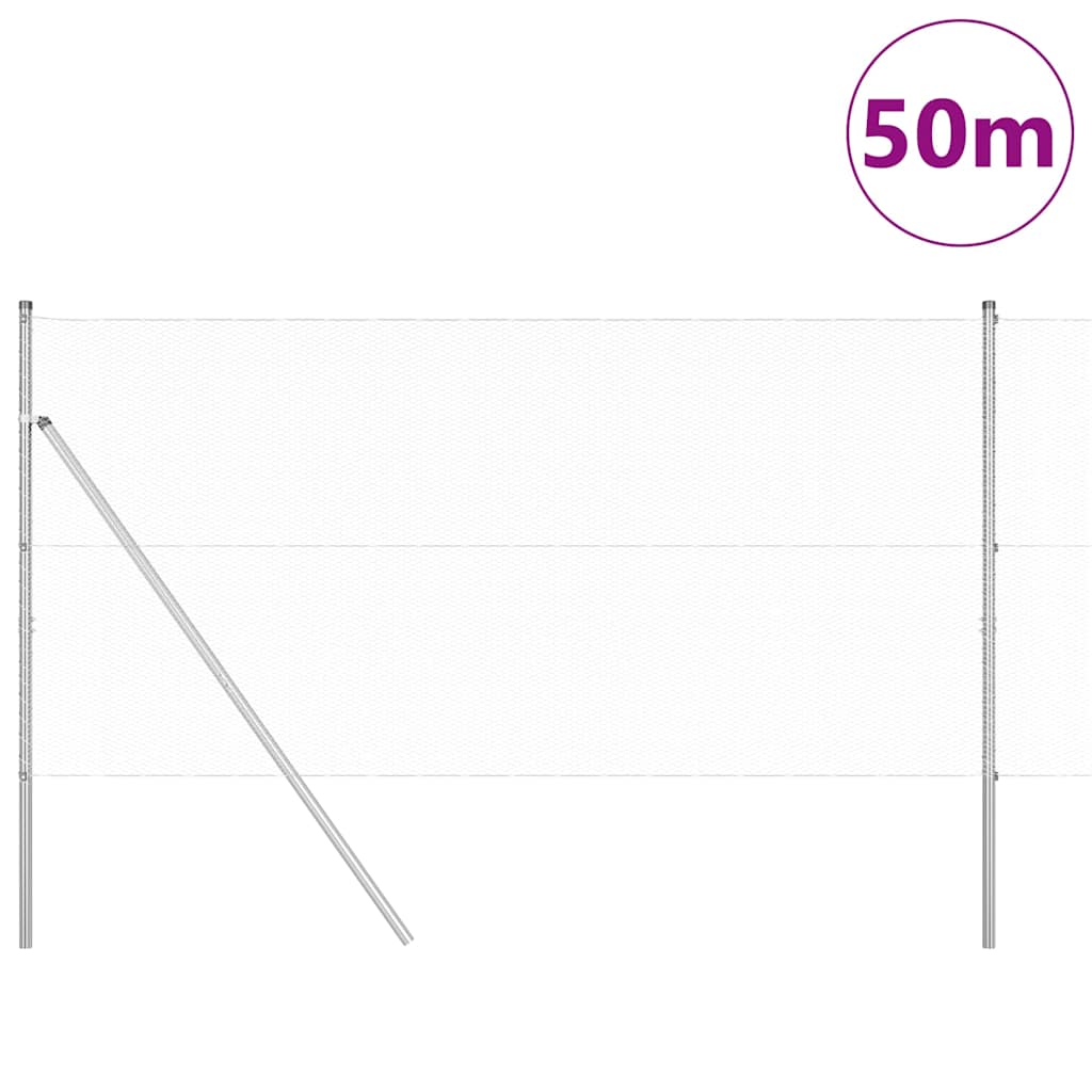 Zaun mit Pfosten Silber 1,4 x 50 m PVC-beschichteter Stahl