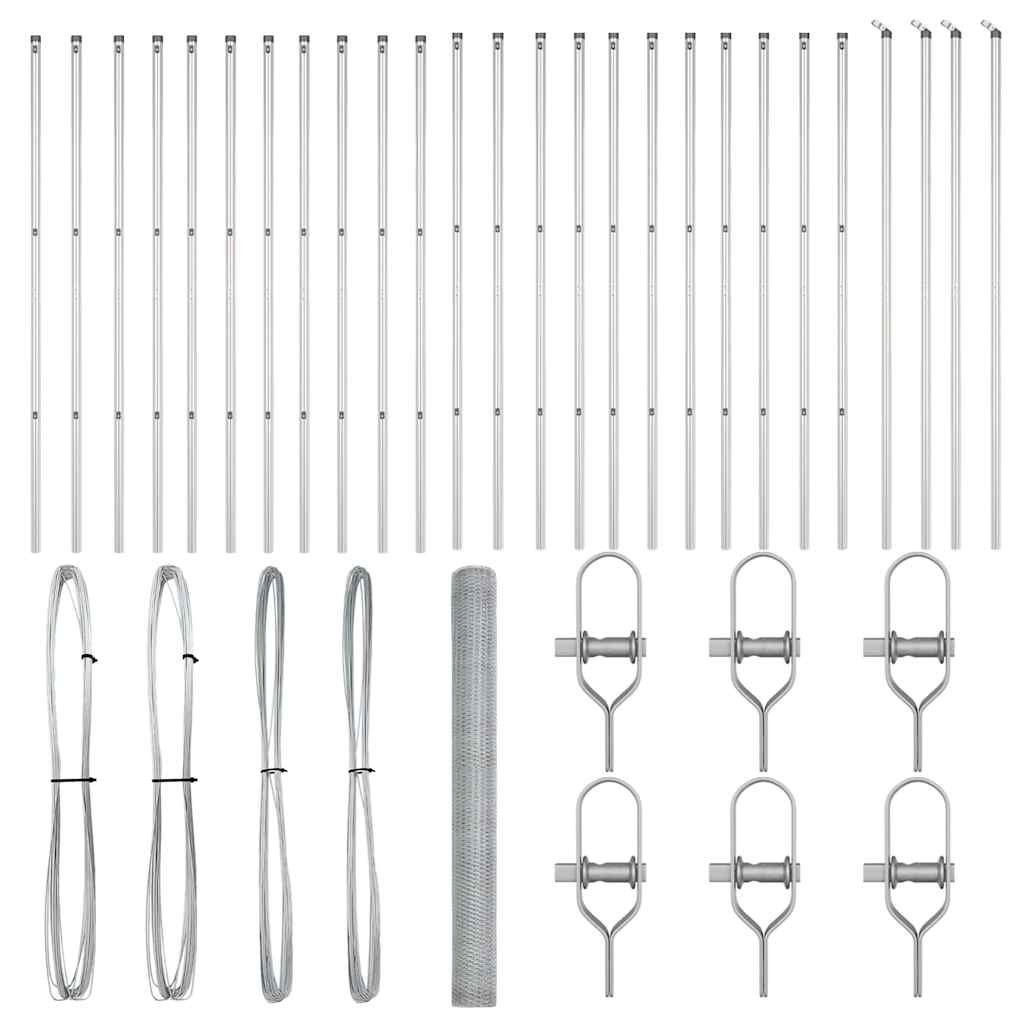 Zaun mit Pfosten Silber 1,6 x 50 m PVC-beschichteter Stahl