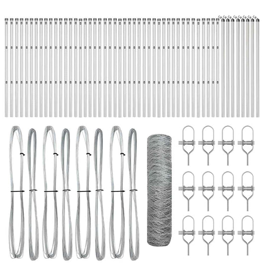 Zaun mit Pfosten Silber 0,4 x 100 m PVC-beschichteter Stahl