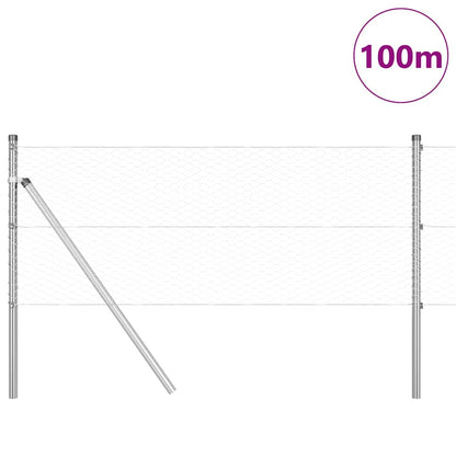 Zaun mit Pfosten Silber 0,6 x 100 m PVC-beschichteter Stahl