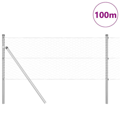 Zaun mit Pfosten Silber 0,6 x 100 m PVC-beschichteter Stahl