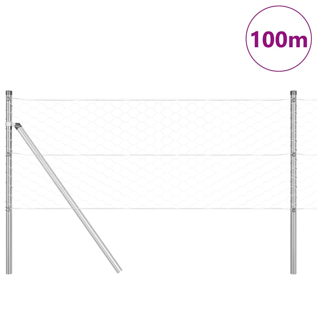 Zaun mit Pfosten Silber 0,6 x 100 m PVC-beschichteter Stahl