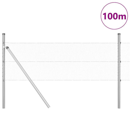 Zaun mit Pfosten Silber 0,8 x 100 m PVC-beschichteter Stahl