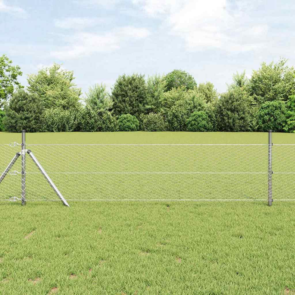 Zaun mit Pfosten Silber 0,8 x 100 m PVC-beschichteter Stahl