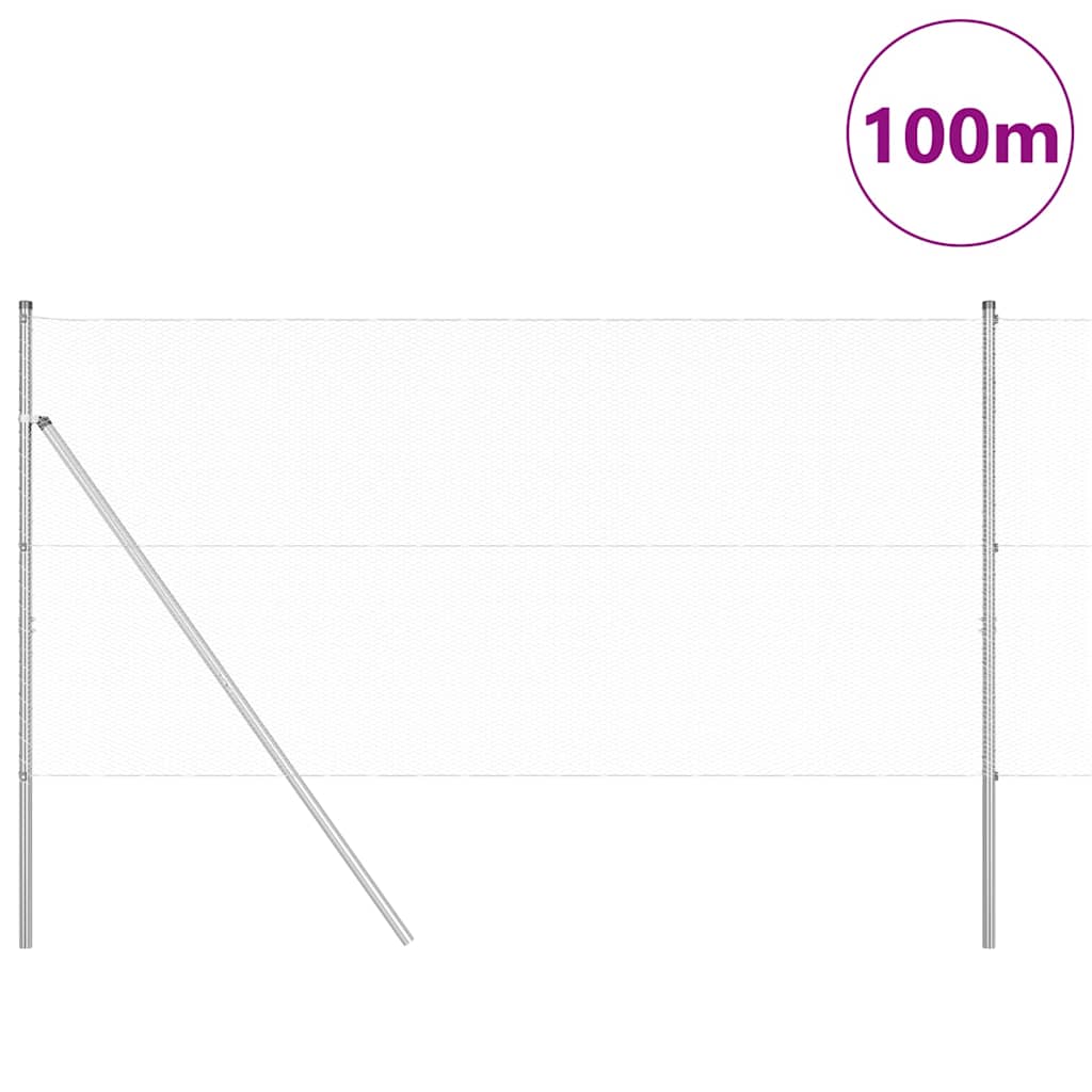 Zaun mit Pfosten Silber 1 x 100 m PVC-beschichteter Stahl