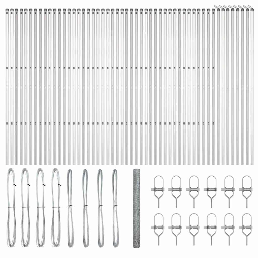 Zaun mit Pfosten Silber 1,5 x 100 m PVC-beschichteter Stahl