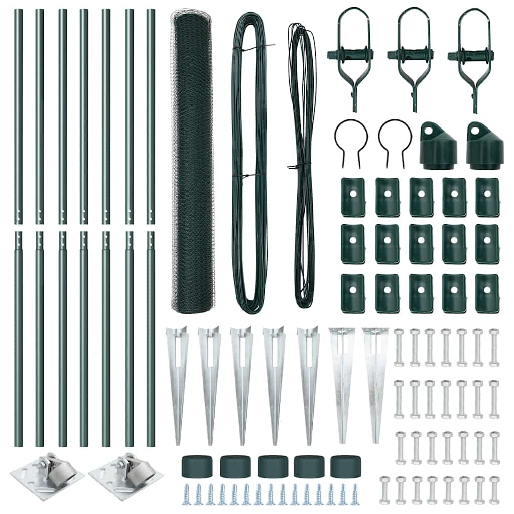 Zaun mit Pfosten Grün 1 x 10 m PVC-beschichteter Stahl