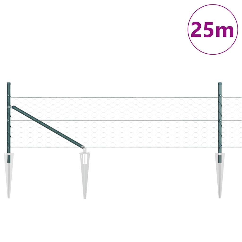 Zaun mit Pfosten Grün 0,4 x 25 m PVC-beschichteter Stahl