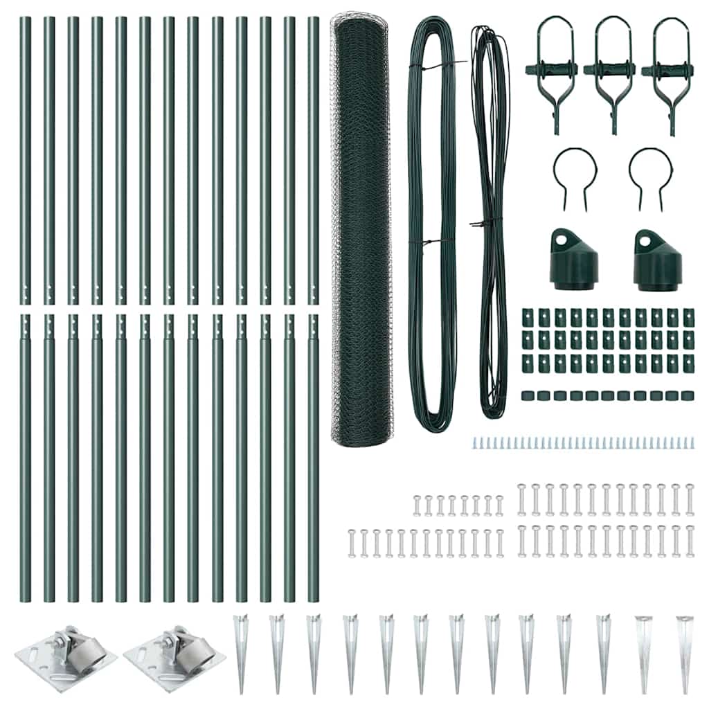 Zaun mit Pfosten Grün 1 x 25 m PVC-beschichteter Stahl
