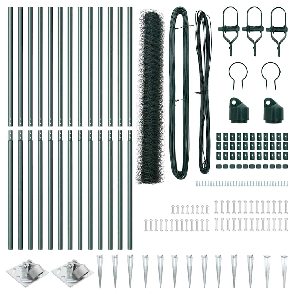 Zaun mit Pfosten Grün 1 x 25 m PVC-beschichteter Stahl