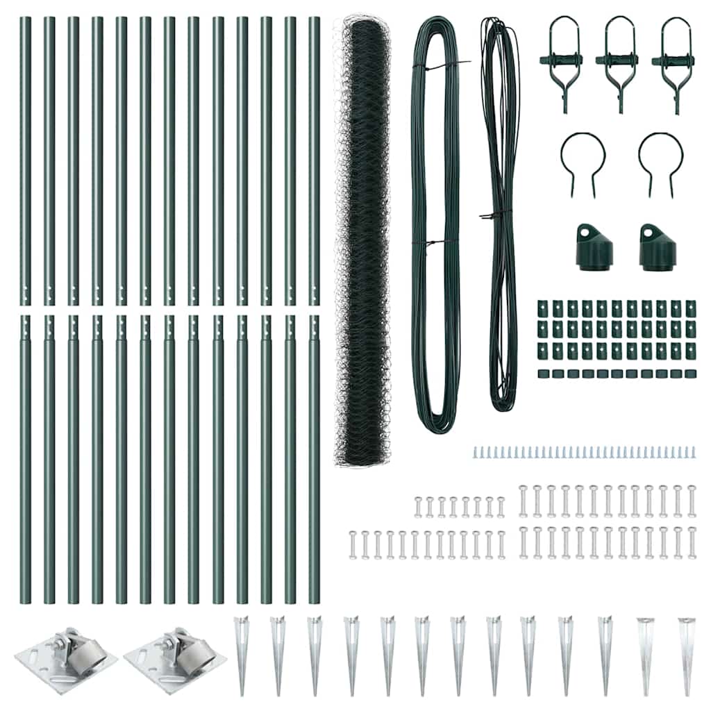 Zaun mit Pfosten Grün 1,5 x 25 m PVC-beschichteter Stahl