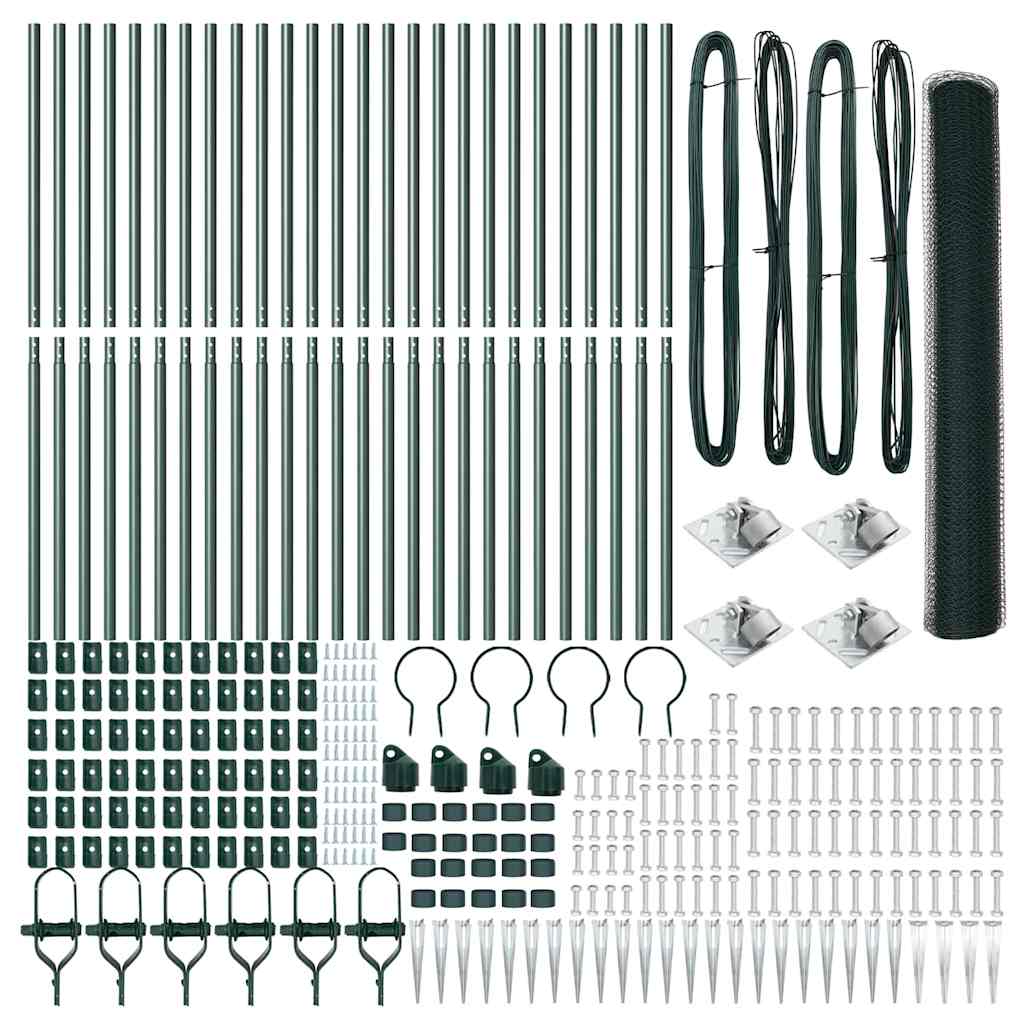 Zaun mit Pfosten Grün 1,2 x 50 m PVC-beschichteter Stahl