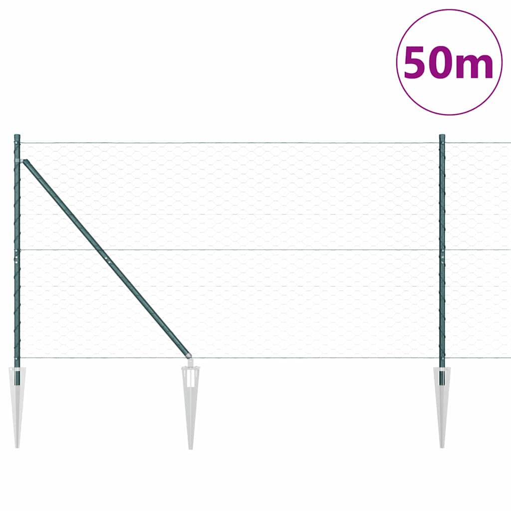 Zaun mit Pfosten Grün 1,4 x 50 m PVC-beschichteter Stahl