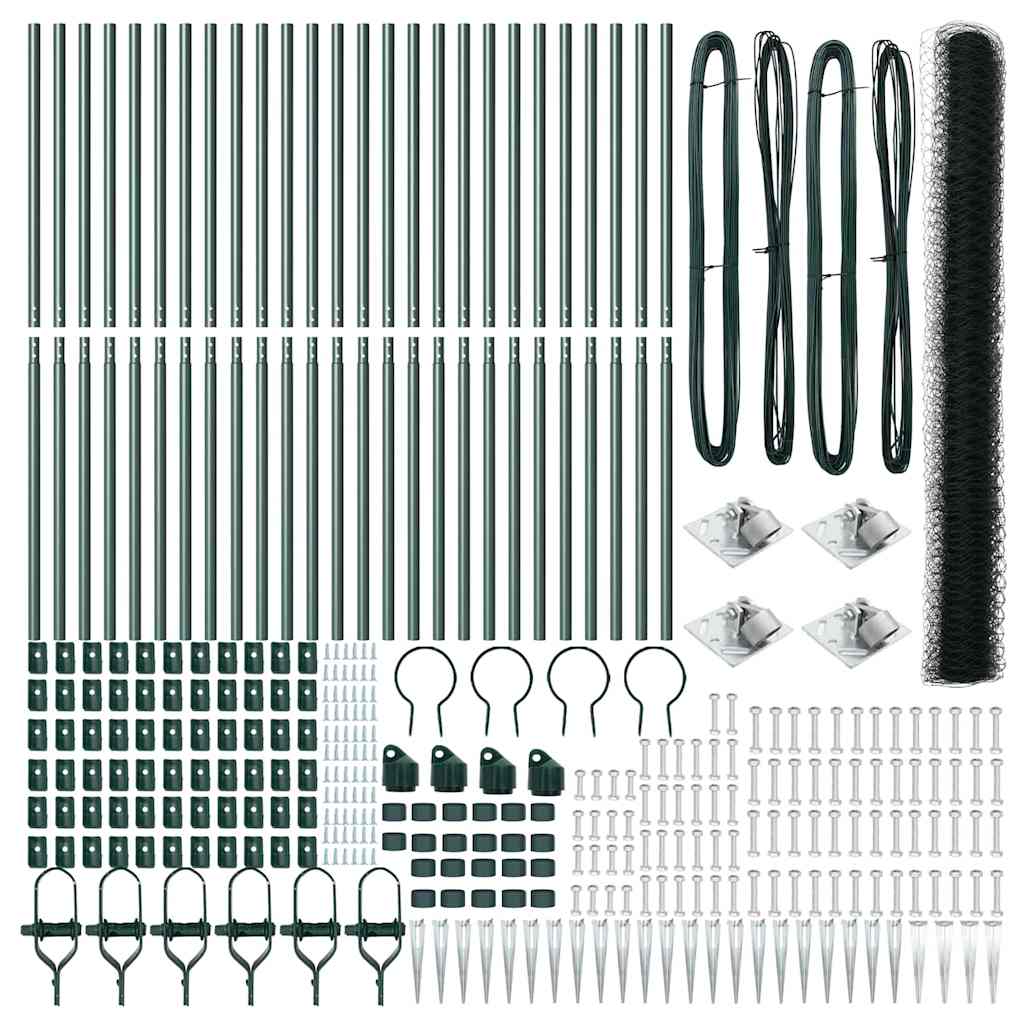 Zaun mit Pfosten Grün 1,5 x 50 m PVC-beschichteter Stahl