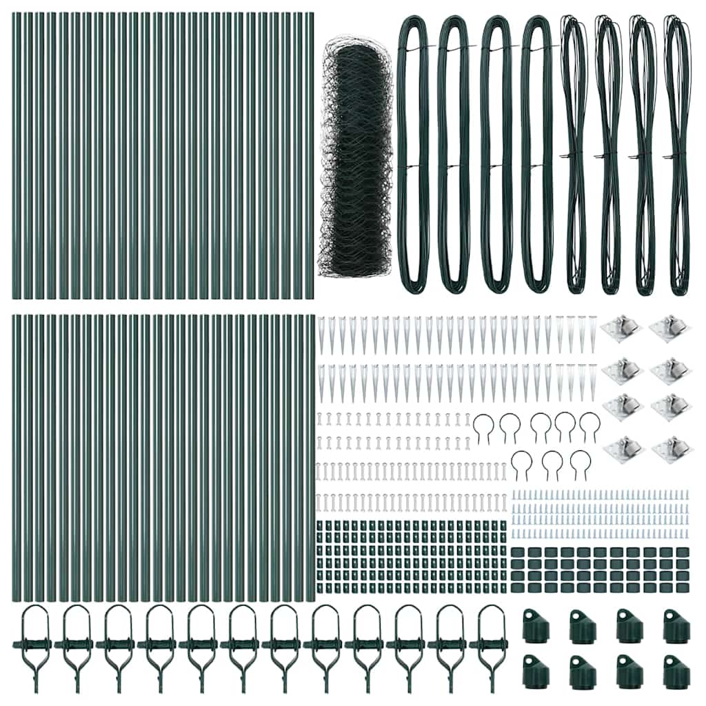Zaun mit Pfosten Grün 1 x 100 m PVC-beschichteter Stahl