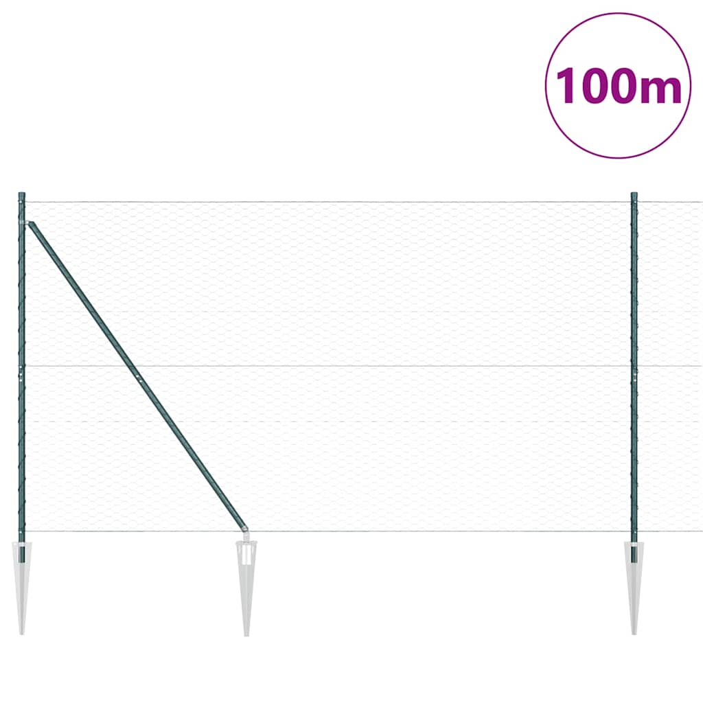 Zaun mit Pfosten Grün 1,5 x 100 m PVC-beschichteter Stahl