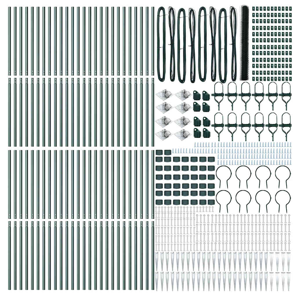 Zaun mit Pfosten Grün 1,5 x 100 m PVC-beschichteter Stahl