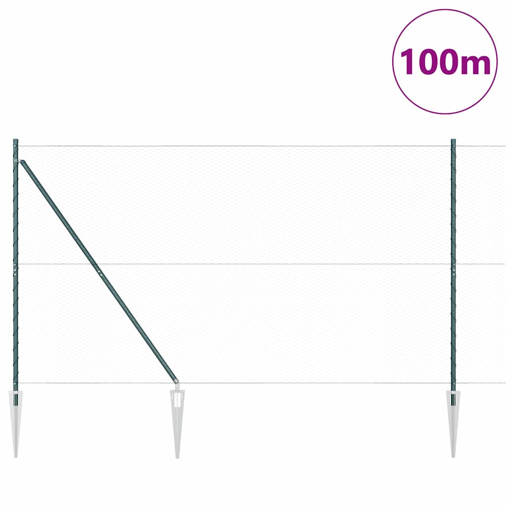 Zaun mit Pfosten Grün 1,6 x 100 m PVC-beschichteter Stahl