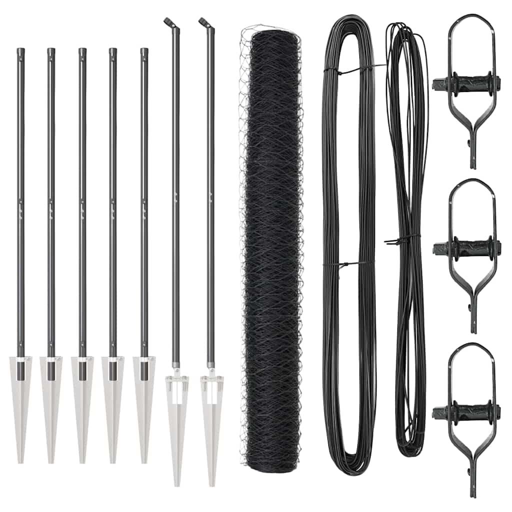 Zaun mit Pfosten Grau 1,2 x 10 m PVC-beschichteter Stahl
