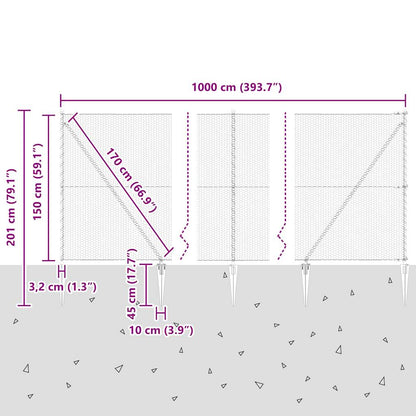 Zaun mit Pfosten Grau 1,5 x 10 m PVC-beschichteter Stahl