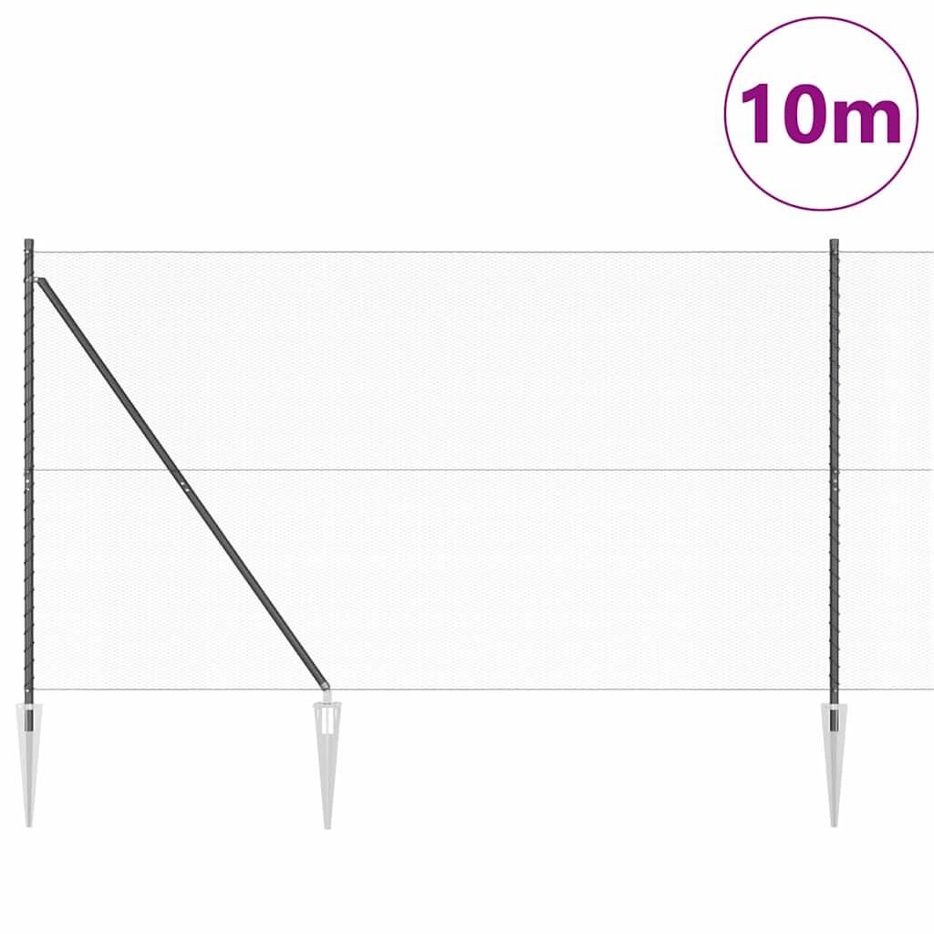 Zaun mit Pfosten Grau 1,6 x 10 m PVC-beschichteter Stahl
