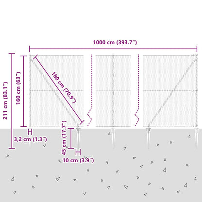 Zaun mit Pfosten Grau 1,6 x 10 m PVC-beschichteter Stahl