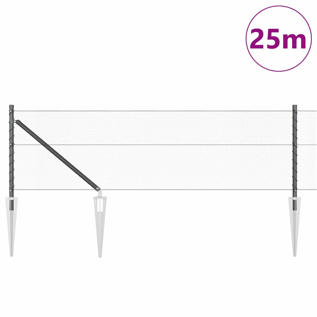 Zaun mit Pfosten Grau 0,6 x 25 m PVC-beschichteter Stahl