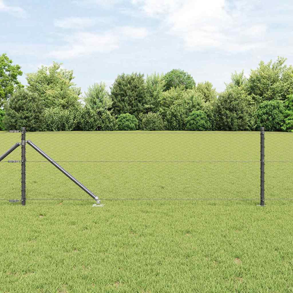 Zaun mit Pfosten Grau 0,6 x 25 m PVC-beschichteter Stahl