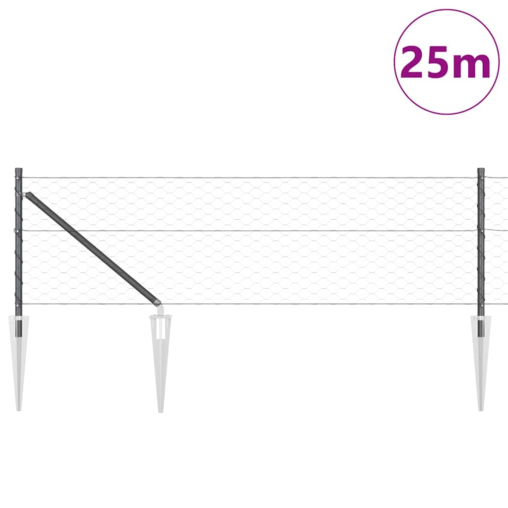 Zaun mit Pfosten Grau 0,6 x 25 m PVC-beschichteter Stahl