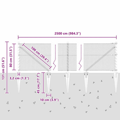 Zaun mit Pfosten Grau 0.8 x 25 m PVC-beschichteter Stahl