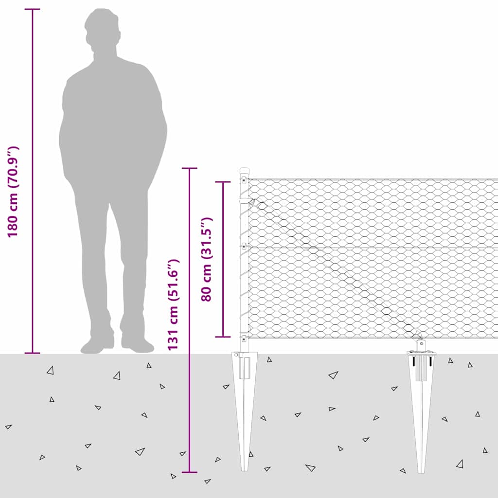 Zaun mit Pfosten Grau 0.8 x 25 m PVC-beschichteter Stahl