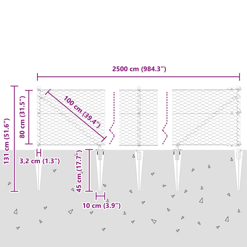 Zaun mit Pfosten Grau 0.8 x 25 m PVC-beschichteter Stahl