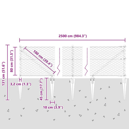Zaun mit Pfosten Grau 0.8 x 25 m PVC-beschichteter Stahl