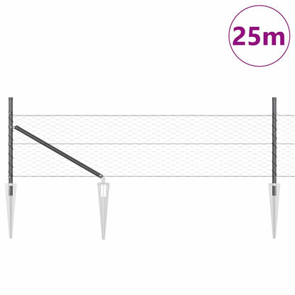 Zaun mit Pfosten Grau 0.8 x 25 m PVC-beschichteter Stahl