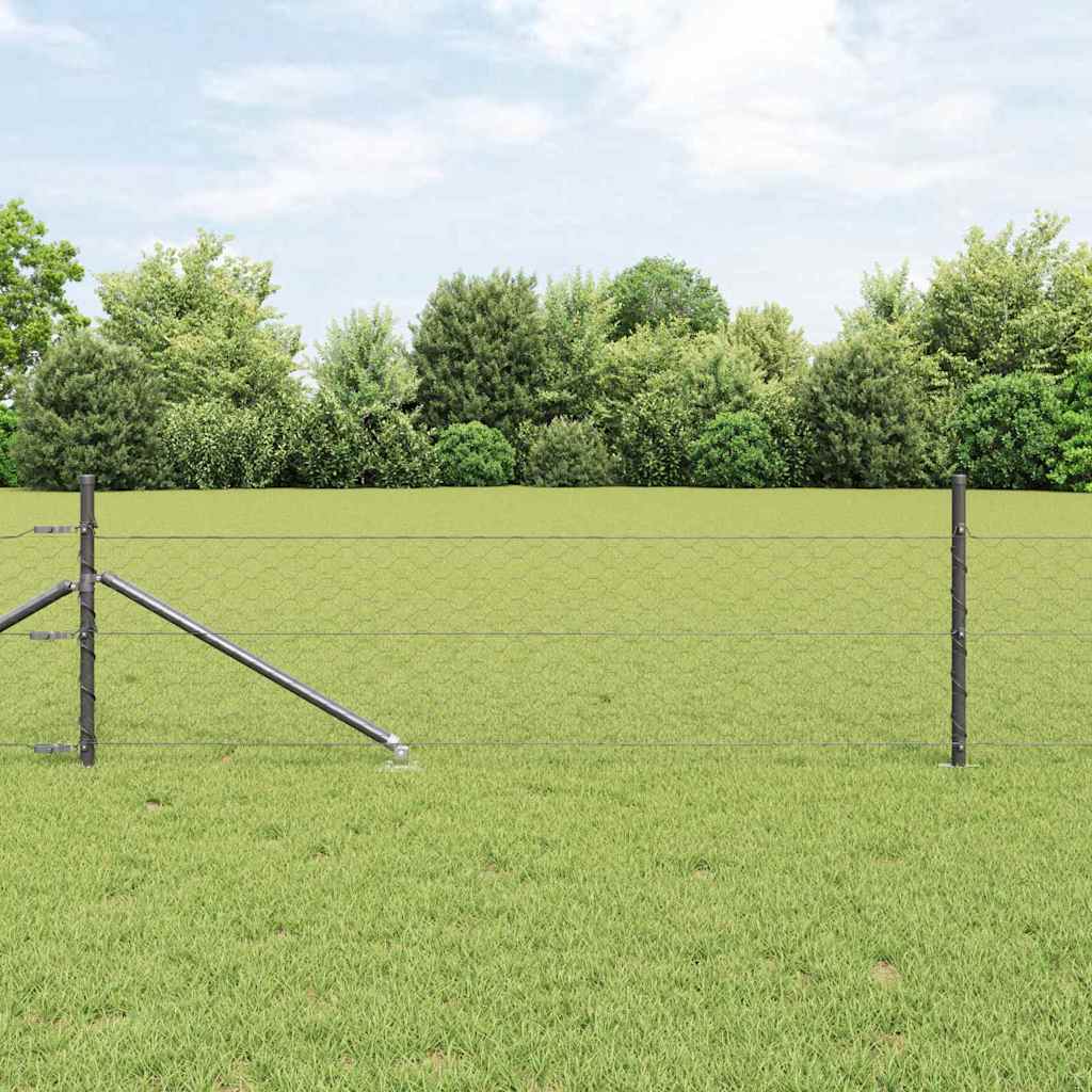 Zaun mit Pfosten Grau 0.8 x 25 m PVC-beschichteter Stahl
