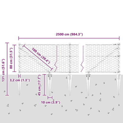 Zaun mit Pfosten Grau 0.8 x 25 m PVC-beschichteter Stahl