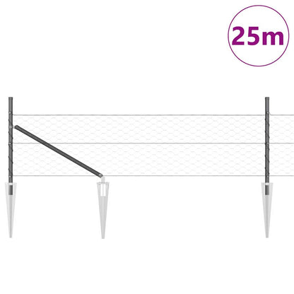 Zaun mit Pfosten Grau 0.8 x 25 m PVC-beschichteter Stahl