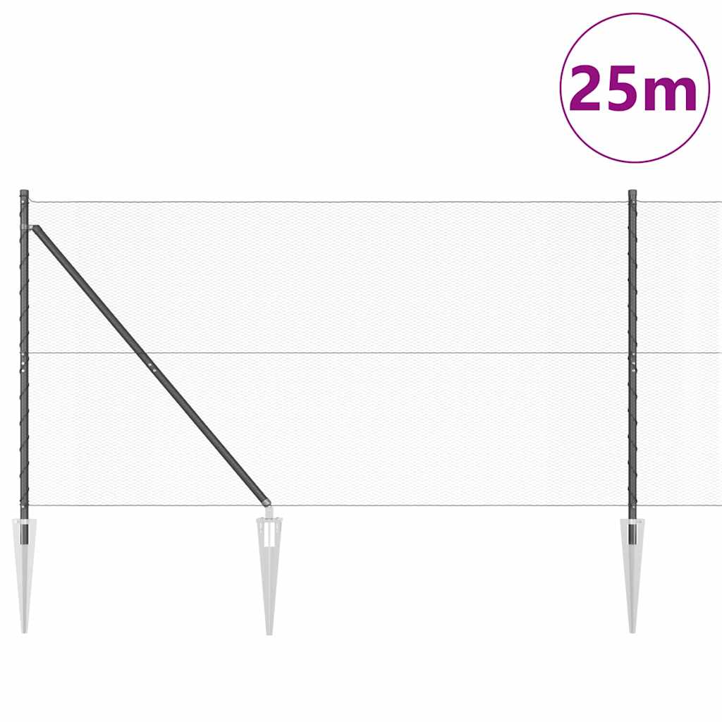 Zaun mit Pfosten Grau 1,2 x 25 m PVC-beschichteter Stahl