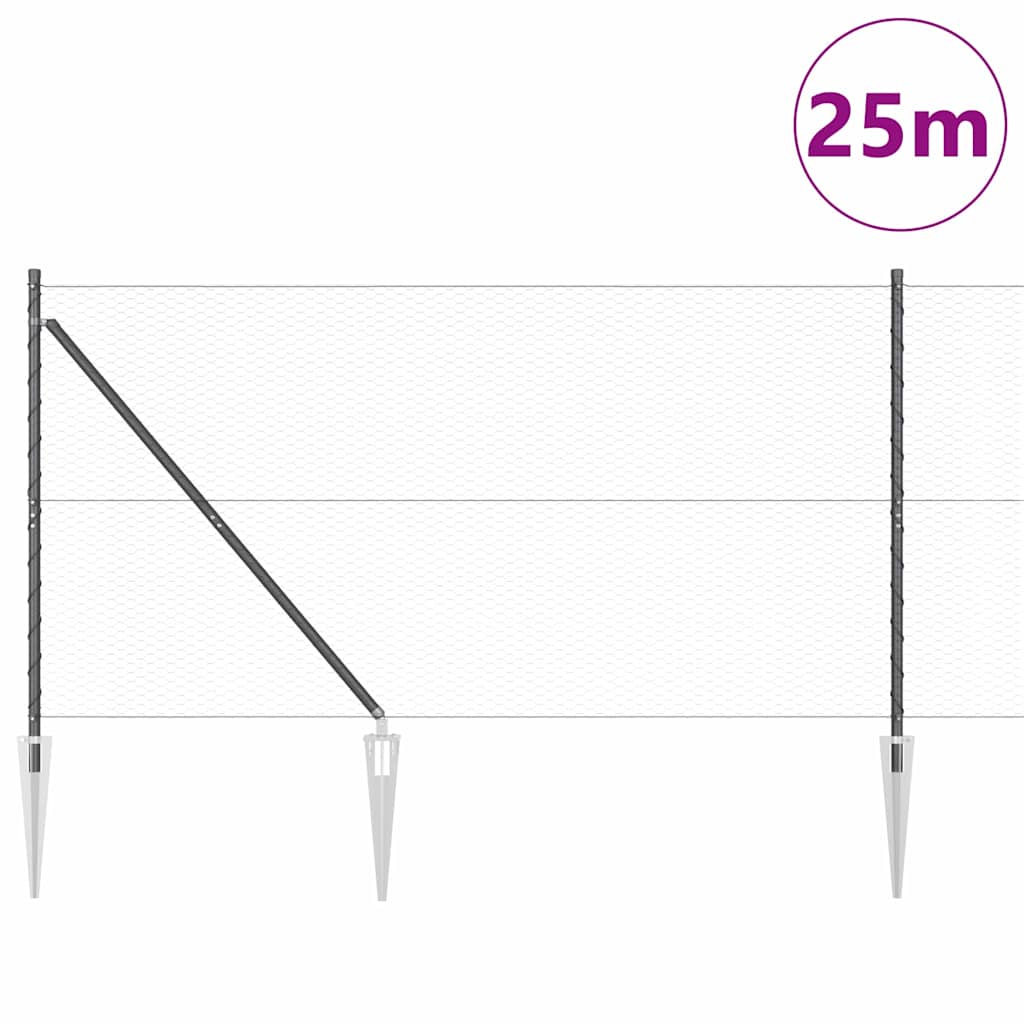 Zaun mit Pfosten Grau 1,2 x 25 m PVC-beschichteter Stahl
