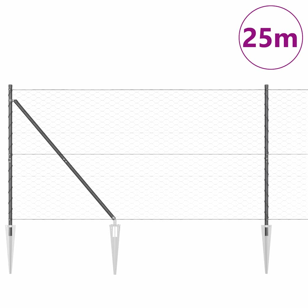Zaun mit Pfosten Grau 1,2 x 25 m PVC-beschichteter Stahl