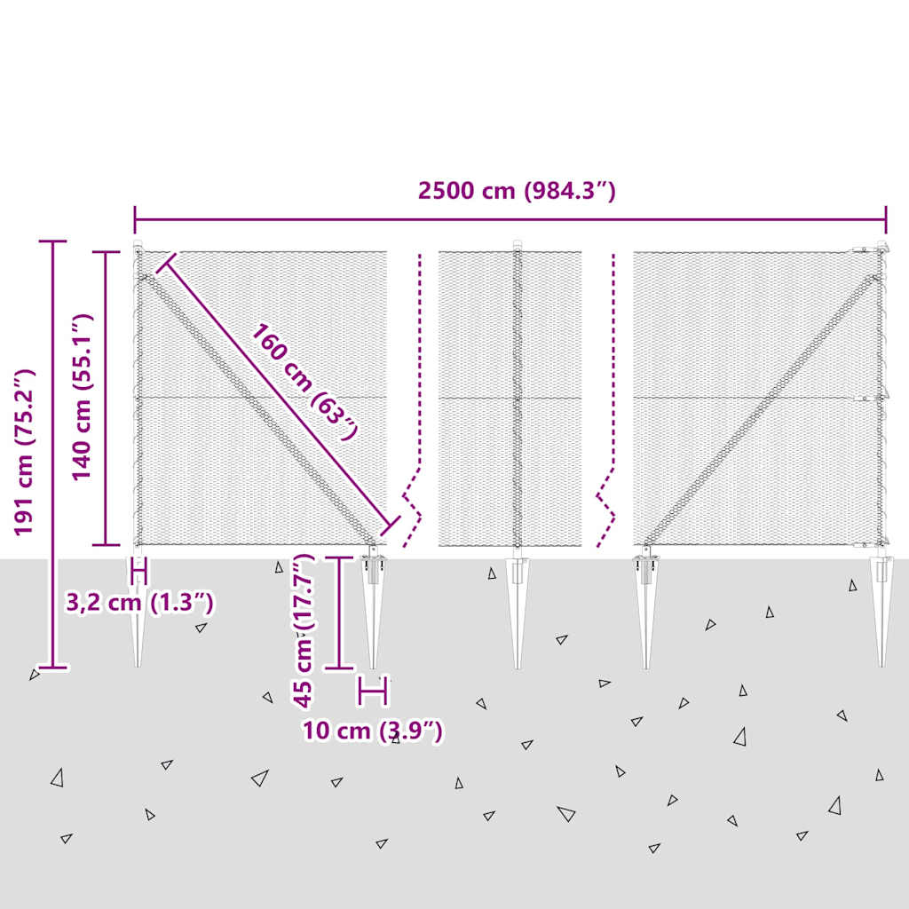 Zaun mit Pfosten Grau 1,4 x 25 m PVC-beschichteter Stahl