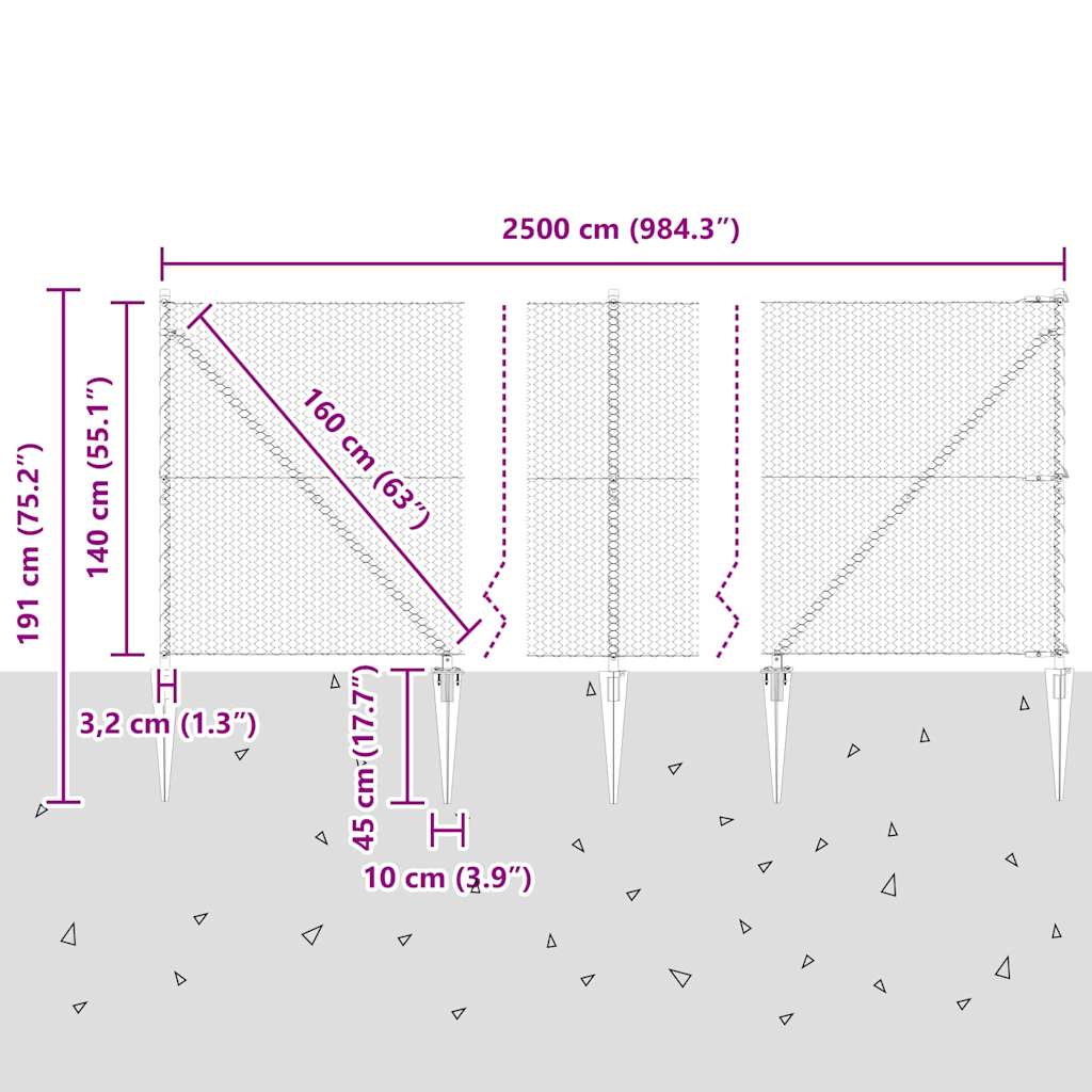 Zaun mit Pfosten Grau 1,4 x 25 m PVC-beschichteter Stahl