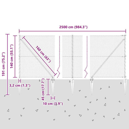 Zaun mit Pfosten Grau 1,4 x 25 m PVC-beschichteter Stahl