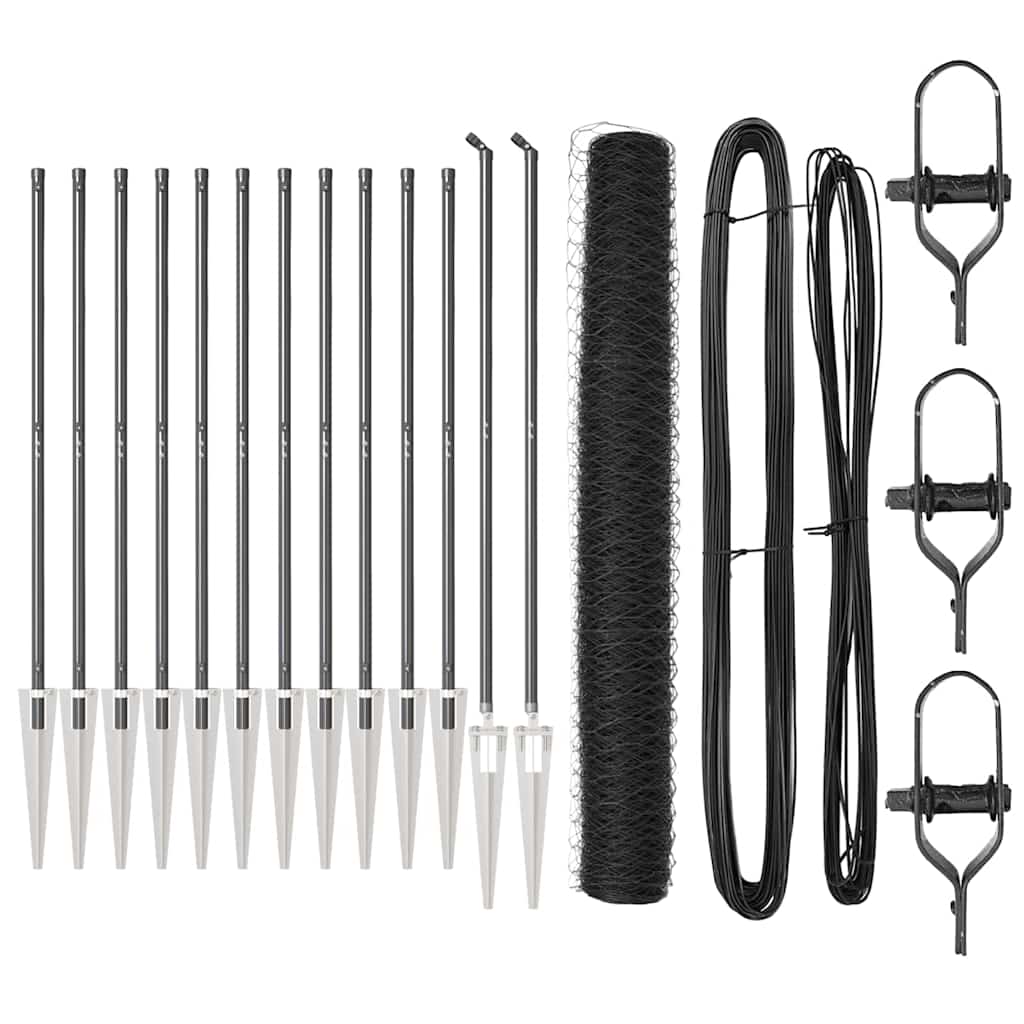 Zaun mit Pfosten Grau 1,4 x 25 m PVC-beschichteter Stahl