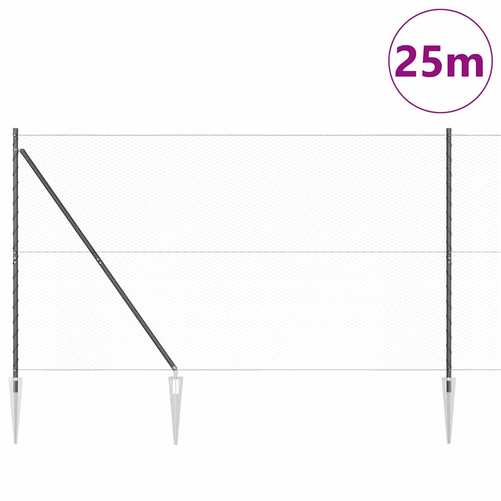 Zaun mit Pfosten Grau 1.5 x 25 m PVC-beschichteter Stahl