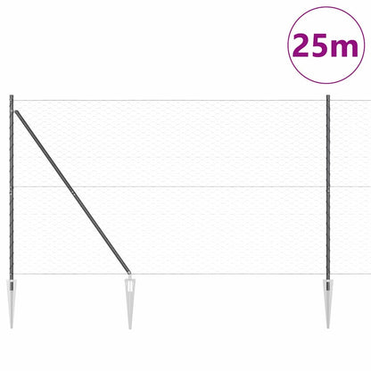 Zaun mit Pfosten Grau 1.5 x 25 m PVC-beschichteter Stahl
