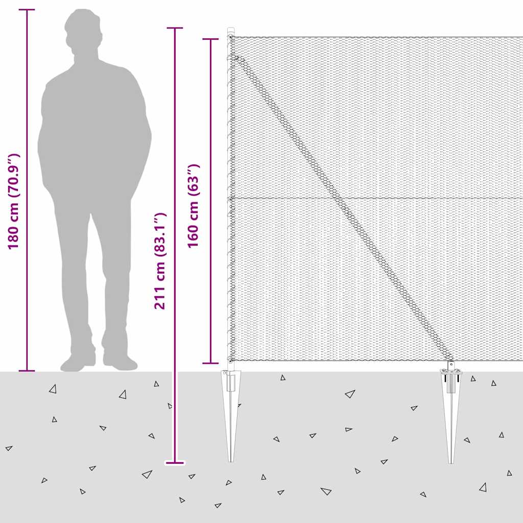 Zaun mit Pfosten Grau 1.6 x 25 m PVC-beschichteter Stahl